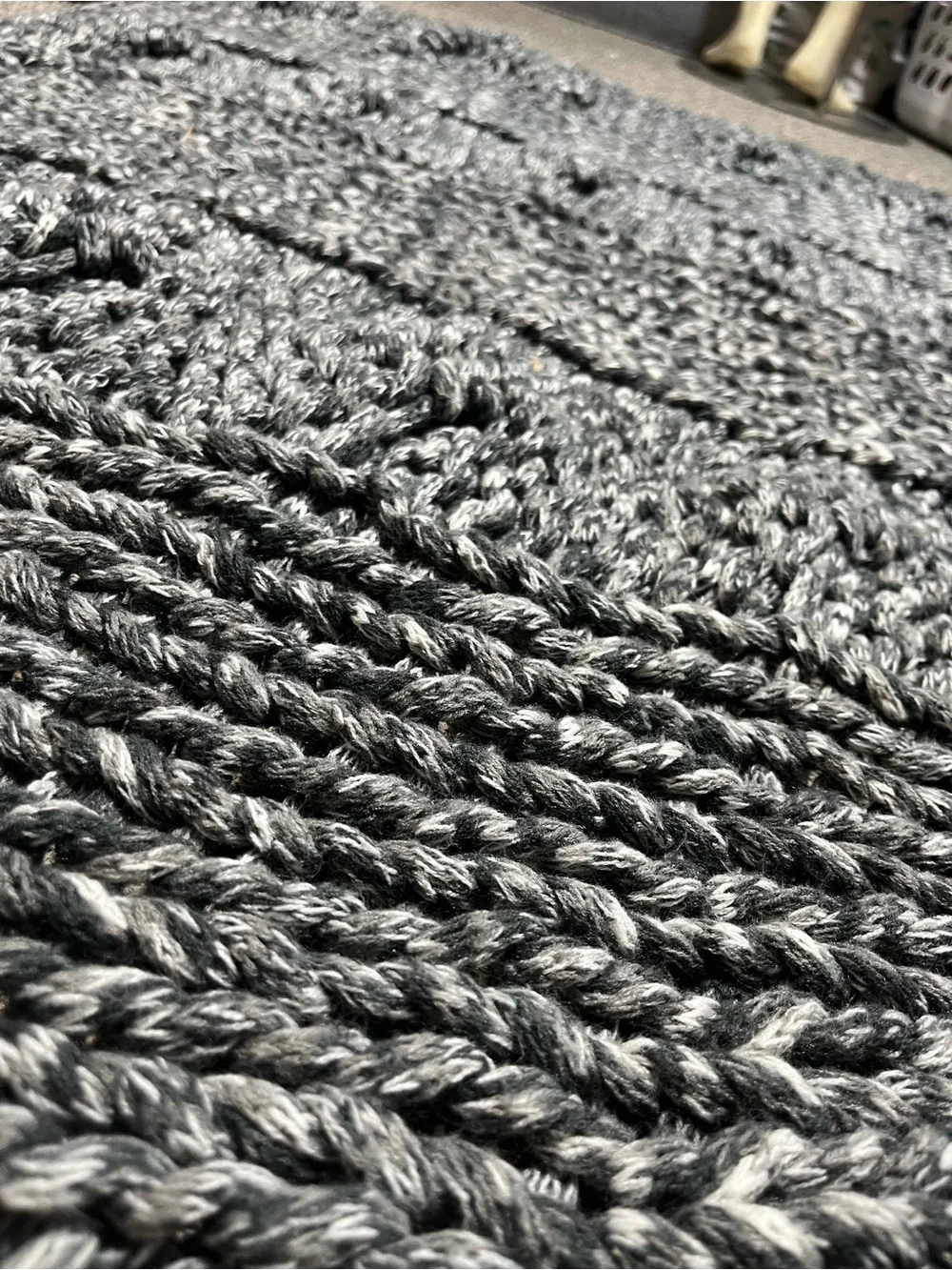 Pottery Barn Chunky Thick Throw Blanket Open Weave Knit Crochet Charcoal Marled